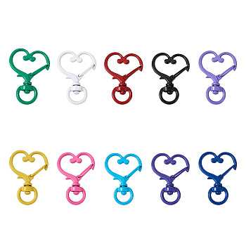 Cheriswelry 20Pcs 10 Colors Zinc Alloy Baking Paint Swivel Clasps, Heart, Mixed Color, 33.5x24mm, 2pcs/color