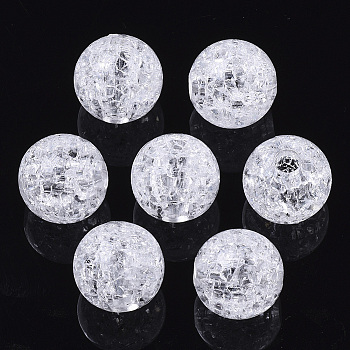 Transparent Crackle Acrylic European Beads, Large Hole Beads, Round, Clear, Clear, 14x13mm, Hole: 4mm