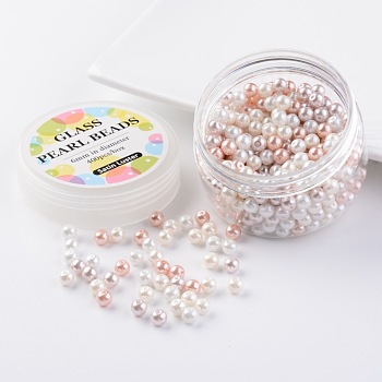 Glass Pearl Bead Sets, Barely Pink Mix, Eco-Friendly, Round, Dyed  , Mixed Color, 6mm, Hole: 0.7~1.1mm, about 400pcs/box.