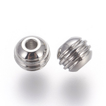 201 Stainless Steel Beads, Grooved, Drum, Stainless Steel Color, 6x5mm, Hole: 1.8mm