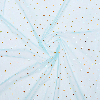 10 Yards Polyamide Mesh Background Fabric, Star Pattern, Pale Turquoise, 1640x0.1mm