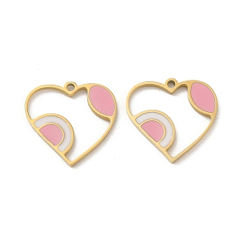 Ion Plating(IP) 316L Surgical Stainless Steel Pendants, with Enamel, Real 18K Gold Plated, Heart Charm, Pink, 15x16x1.5mm, Hole: 1.2mm
