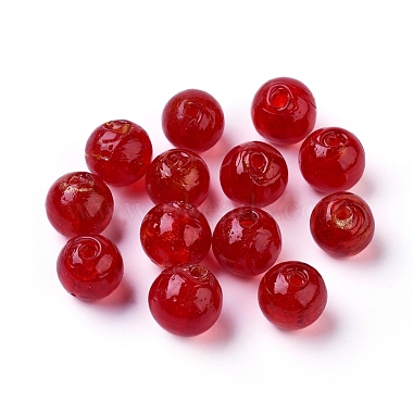 10mm Red Round Silver Foil Beads
