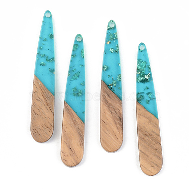 Dark Turquoise Teardrop Resin+Wood Pendants
