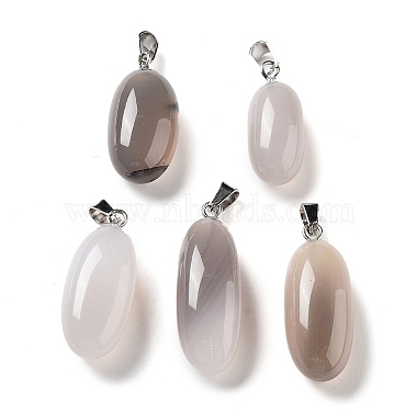 Stainless Steel Color Gray Oval Natural Agate Pendants