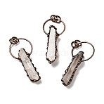 Natural Quartz Crystal Nuggets Pendants, Rock Crystal, Large Hole Pendants, with Red Copper Tone Brass Findings, Cadmium Free & Lead Free, Cylinder, 50~65x28x8.5~12mm, Hole: 7mm(G-D468-42R)