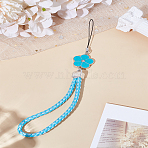 1Pc PU Leather Lanyard Wrist Strap Phone Flower Charms Straps, for Purse Keychain Camera Smart Phones, Deep Sky Blue, 220mm(AJEW-LP0005-03A)