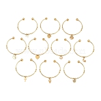 10Pcs Ion Plating(IP) 304 Stainless Steel Cuff Bangles, Torque Charms Bangles, Mixed Shapes, Real 18K Gold Plated, 2-1/4 inch(5.8cm), 10pcs/set(BJEW-M284-20G-01)