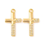 Brass Micro Pave Clear Cubic Zirconia Pendants, Cross, Real 18K Gold Plated, 18.5x10.7x1.5mm, Hole: 1.5mm(X1-KK-U017-09E-G)
