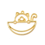Alloy Open Back Bezel Pendants, for DIY UV Resin, Epoxy Resin, Pressed Flower Jewelry, Cat, Golden, 33x40x2.5mm, Hole: 2mm(FIND-WH0091-51)