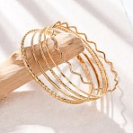 5Pcs 304 Stainless Steel Bangle Set for Women, Real 18K Gold Plated, 1~6mm, Inner Diameter: 2-1/2 inch(6.4~6.55cm)(BJEW-S162-01C-G)