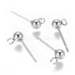 Non-Tarnish 304 Stainless Steel Ear Stud Components, with Loop, Ball, Stainless Steel Color, 15x4mm, Hole: 1.5~2mm, Pin: 0.8mm(STAS-I120-16B-P)