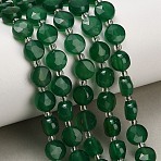 Natural Green Chalcedony Beads Strands, Dyed & Heated, Faceted, Flat Round, with Seed Beads, 8x5mm, Hole: 1.2mm, about 37~39pcs/strand, 14.45~15 inch(36.7~38.1cm)(GG-NH0004-B01)