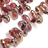 Electroplate Glass Beads Strands, Half Plated, Faceted, teardrop, Indian Red, 12x6mm, Hole: 1mm(EGLA-A001-6x12mm-H20)