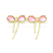 Rack Plating Alloy Pendants, Bowknot with Resin Charms, Pink, 29x22.5x4.5mm, Hole: 1.6mm(PALLOY-D007-14G-B)