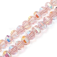 Electroplate Glass Beads Strands, Faceted, AB Color Plated, Rondelle, Pink, 8x6mm, Hole: 1.2mm, about 80pcs/strand, 19.13''(48.6cm)(EGLA-K015-11A)