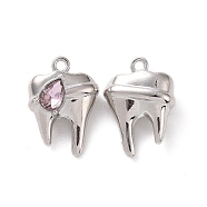Rack Plating Alloy Glass Pendants, Cadmium Free & Lead Free & Nickle Free, Faceted, Tooth Charms with Teardrop, Platinum, Pearl Pink, 19x13.5x7mm, Hole: 1.4mm(FIND-I037-08P-03)