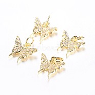 Long-Lasting Plated Brass Micro Pave Cubic Zirconia Charms, Butterfly, Real 18K Gold Plated, 11x12x2.5mm, Hole: 3mm(X-ZIRC-F069-32G)