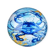 Glass Cabochons, Half Round with Ocean Theme, Dodger Blue, Crab, 34.5x9.5mm(GGLA-T004-11A)