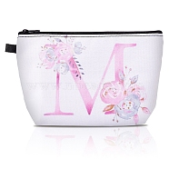 Flower & Letter Pattern Polyester Cosmetic Zipper Pouches, Clutch Bag, Toilet Bag for Women, White, Letter M, 21.2x15.2x0.3cm(ABAG-TAC0035-03M)