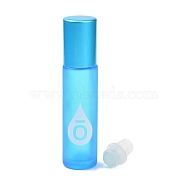 Glass Color Essential Oil Empty Perfume Bottles, with PP Plastic Caps and Roller Ball, Column, Frosted, Deep Sky Blue, 2x8.5cm, Capacity: 10ml(0.34fl. oz)(MRMJ-K013-03E)