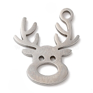 Christmas 201 Stainless Steel Pendants, Elk Charm, Stainless Steel Color, 15.5x12.5x1mm, Hole: 1.5mm(STAS-D053-07P)