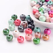 Round Natural Wood Beads, Dyed, Lead Free, Mixed Color, 7~8x8~9mm, Hole: 2~3mm(X-WOOD-Q017-8mm-M-LF)