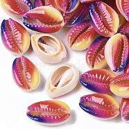Printed Natural Cowrie Shell Beads, No Hole/Undrilled, Rainbow Style, Colorful, 18~21x12~15x7mm(X-SSHEL-R047-01-A02)