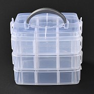 Rectangle Portable PP Plastic Detachable Storage Box, with Three Layers and Handle, 18 Compartment Organizer Boxes, White, 15x16.5x13.5cm(CON-D007-02A)