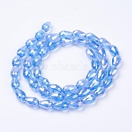 Electroplate Glass Beads Strands, AB Color Plated, Faceted Teardrop, Light Sky Blue, 15x10mm, Hole: 1mm, 50pcs/strand, 27.1 inch(X-EGLA-D015-15x10mm-10)