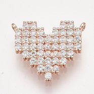 Brass Micro Pave Cubic Zirconia Pendants, Heart, Clear, Rose Gold, 14.5x16.5x2mm, Hole: 1mm(ZIRC-S061-122RG)