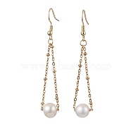 Natural Cultured Freshwater Pearl Dangle Earrings, with 304 Stainless Steel Earring Hooks, Round, Golden, 60x8mm(X-EJEW-JE05936-02)