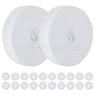 20Pcs Dyed Resin Flat Round Buttons, with 2 Rolls Flat Elastic Rubber Band, for Webbing Garment Sewing Accessories, White, Button: 13x2mm, Hole: 1mm, 20pcs(DIY-GF0006-55B)