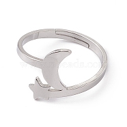 201 Stainless Steel Moon & Star Adjustable Ring for Women, Stainless Steel Color, US Size 6 1/4(16.7mm)(RJEW-K238-08P)