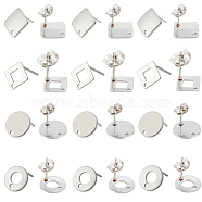80Pcs 4 Styles Rhombus & Flat Round & Donut Stainless Steel Stud Earring Findings, with Holes & Ear Nuts/Earring Backs, Stainless Steel Color, 9.5~13.5x9.5~13.5x1mm, Hole: 1~1.6, Pin: 0.8mm, 20Pcs/style(STAS-SC0006-59)