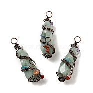 Natural Green Aventurine Pointed Big Pendants, Faceted Bullet Charm, with Red Copper Tone Brass Findings and Mixed Chip Stones, Cadmium Free & Lead Free, 51~55x15~17x17~19mm, Hole: 5~6mm(G-G860-03R-06)