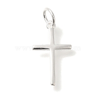 925 Sterling Silver Pendants, Religion Cross Charms, with Jump Rings & 925 Stamp, Silver, 16x9.5x1mm, Hole: 3mm(STER-G043-01S)