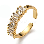 Rack Plating Brass Open Cuff Rings with Cubic Zirconia, Lead Free & Cadmium Free, Real 18K Gold Plated, Inner Diameter: 18mm(KK-D026-37G)