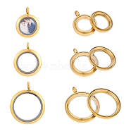 3Pcs 3 Style 304 Stainless Steel Locket Pendants, with Glass, DIY Accessories for Jewelry Pendant Making, Flat Round Charm, Golden, 25.5~36x19.5~29.5x4~6mm, Hole: 4~5mm, 1pc/style(FIND-UN0001-83G)