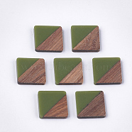 Resin & Walnut Wood Cabochons, Square, Olive Drab, 13.5x13.5x3mm(RESI-S358-A-90C)