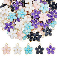 150Pcs 5 Colors Alloy Enamel Pendants, Cadmium Free & Nickel Free & Lead Free, Golden, Flower Charm, Mixed Color, 16x14x2.4mm, Hole: 1.5mm, 30pcs/color(ENAM-DC0001-32)