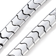 Synthetic Non-magnetic Hematite Beads Strands, Long-Lasting Plated, Wave Shape, 2-Hole, Platinum Plated, 7.5~8x8x3mm, Hole: 1mm, about 68pcs/strand, 15.35''(39cm)(G-P545-I01-01G)