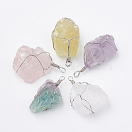 Natural Gemstone Pendants, with Brass Findings, Nuggets, Platinum, 45~50x25~40x14~25mm, Hole: 3~5mm(G-Q993-M)