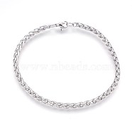 304 Stainless Steel Wheat Chain Bracelets, with Lobster Claw Clasps, Stainless Steel Color, 8-5/8 inch(22cm), 4mm(BJEW-P235-11P)