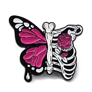 Enamel Pins, Black Alloy Badge for Halloween, Butterfly & Skeleton, 26x29x1mm(JEWB-Q037-01D)