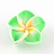 Handmade Polymer Clay 3D Flower Plumeria Beads, Medium Spring Green, 15x8mm, Hole: 2mm(CLAY-Q192-15mm-09)