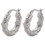 304 Stainless Steel Hoop Earrings, Textured Ring, Stainless Steel Color, 24x24x5.5mm.(EJEW-K259-06P)