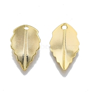 Brass Pendants, Nickel Free, Leaf, Real 18K Gold Plated, 17x10.5x2.5mm, Hole: 1.2mm(KK-N231-322)