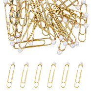 Planner Charms, Iron Long Paper Clips, with ABS Plastic Imitation Pearl Beads, Golden, 55~56mm(AJEW-AB00041-02)
