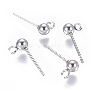 304 Stainless Steel Ear Stud Components, with Loop, Ball, Stainless Steel Color, 15x4mm, Hole: 1.5~2mm, Pin: 0.8mm(STAS-I120-16B-P)